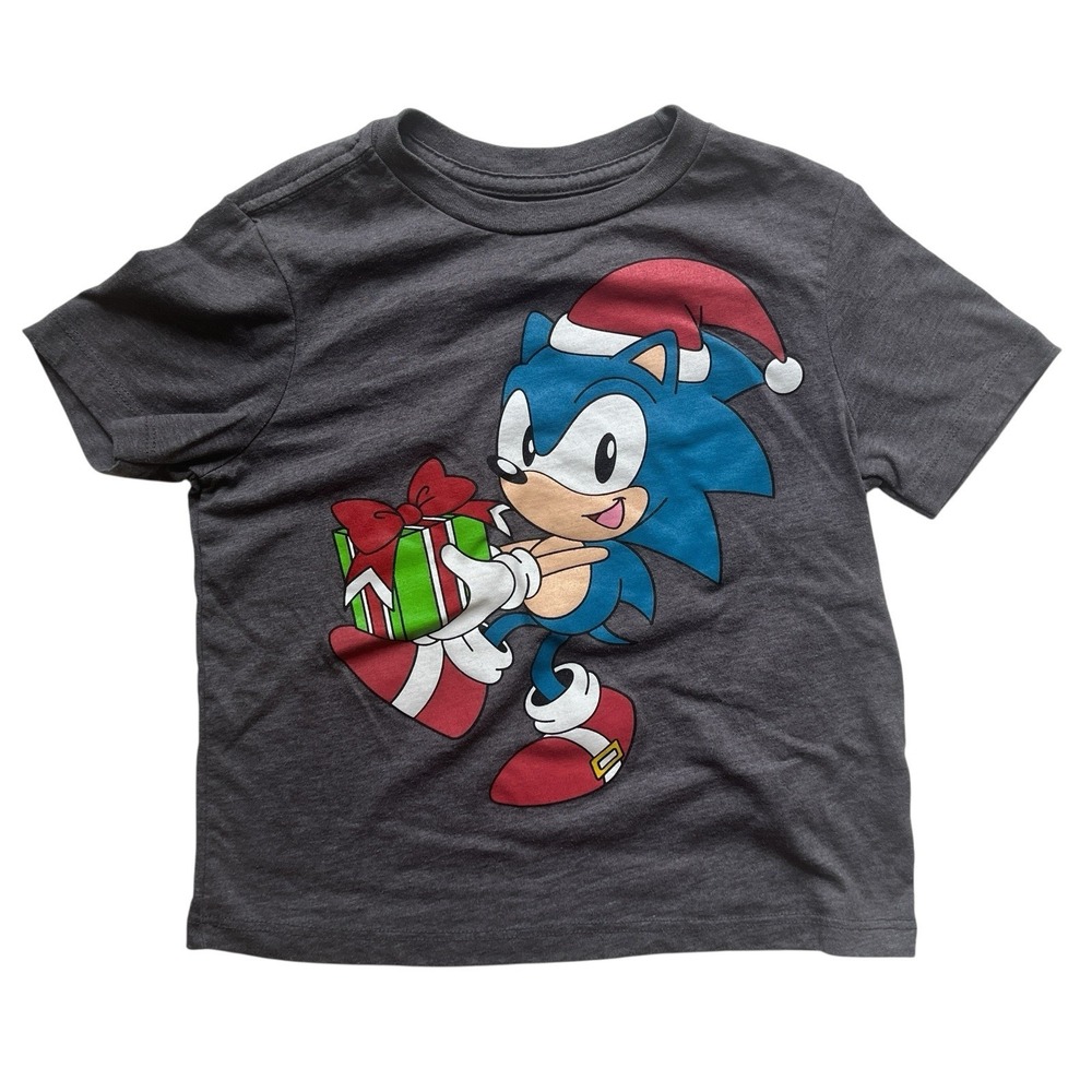 Sonic The Hedgehog Kids Size S T-Shirt Gray Christmas Santa Gift Holiday